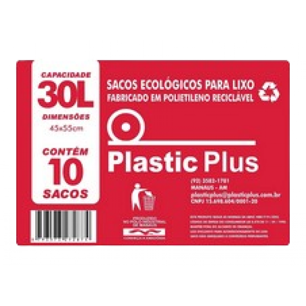 SACO P/ LIXO 30LTS PLASTICPLUS C/10UN