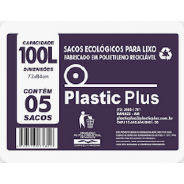 SACO P/ LIXO PLASTICPLUS 100LT C/5UN