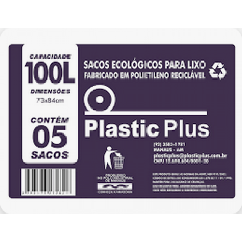 SACO P/ LIXO PLASTICPLUS 100LT C/5UN