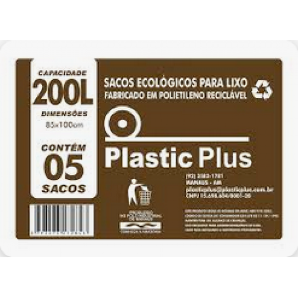 SACO P/ LIXO 200LTS PLASTICPLUS C/5UN